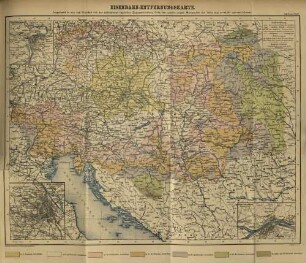 Eisenbahn-Entfernungskarte : angebend in wie viel Stunden mit der schnellsten täglichen Zugsverbindung Orte der österr.-ungar. Monarchie von Wien aus erreicht werden können