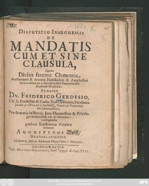 Disputatio Inauguralis De Mandatis Cum Et Sine Clausula