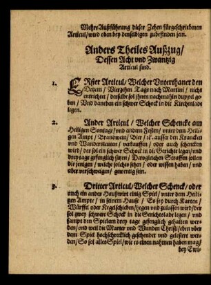 Anders Theiles Außzug/ Dessen Acht und Zwantzig Articul sind.