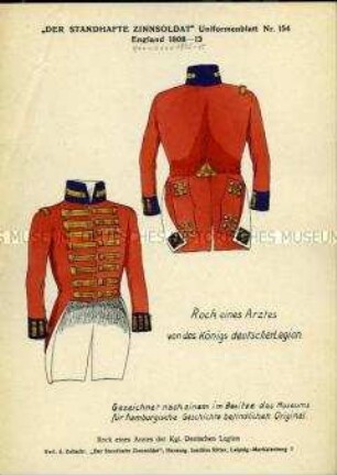 Uniformdarstellung, Detailstudie des Uniformrocks eines Feldarztes der Deutschen Legion, Hannover, 1805/1815.