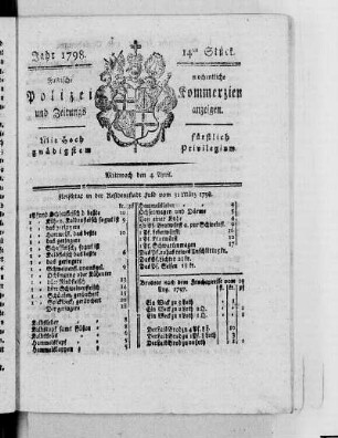 14tes Stück, Ausgabe vom 4. April 1798