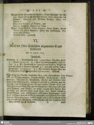 VI. Receß des Ober-Sächsischen allgemeinen Crays-Convents dd. 12. April. 1605