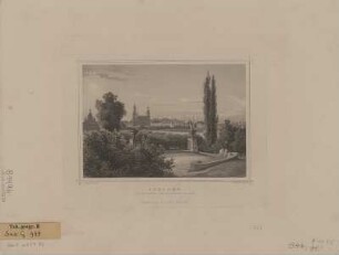 Ansicht von Dresden, Stahlstich, 1862 : Dresden : die Altstadt vom Palaisgarten aus / L. Rohbock delt. Joh. Poppel sculpt. - Darmstadt : Lange , [1862]. - 1 Kunstbl. : Stahlst. ; 16 x 11 cm
