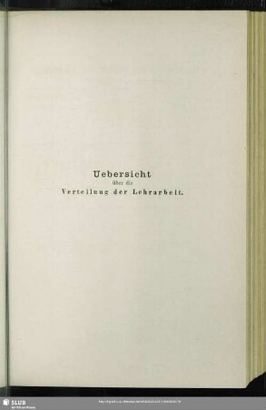 Uebersicht über die Verteilung der Lehrarbeit