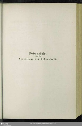 Uebersicht über die Verteilung der Lehrarbeit
