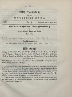 13. Ausführungsgesetz zur Civilproceßordnung vom 30. Januar 1877. Vom 7. April 1879