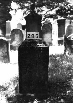 Grabstein 285 (Index: 100085095) Zustand: Inschrift völlig verwittert Maße HxBxT: 83x40x37 cm Beschreibung: Stele, Sockel: Grabstein 285