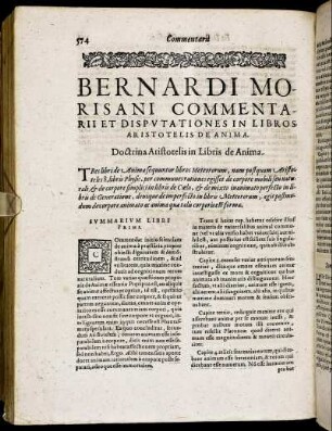 Bernardi Morisani Commentarii Et Disputationes In Libros Aristotelis De Anima