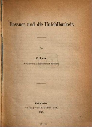 Bossuet und die Unfehlbarkeit