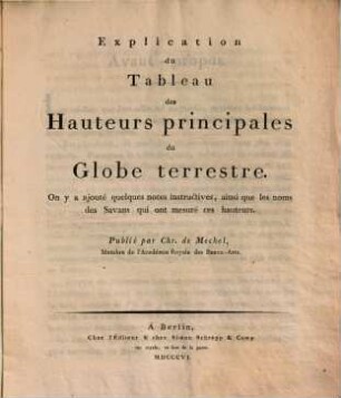 Explication du tableau des hauteurs ... du globe terrestre