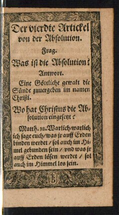 Der vierdte Artickel von der Absolution.