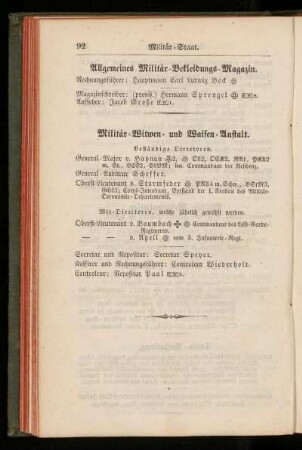 Militär=Witwen= und Waisen=Anstalt.
