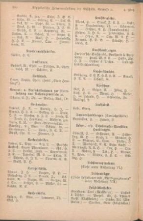 Lackfabrik. Lampenhandlungen. Leder-, resp. Schuhmacher-Utensilien-Handlungen. Leichdornoperateure. Leichenträger. Leihbibliotheken. [Leinen-, Drell- und Stouts-Handlungen. Lesezirkel. Liniiranstalten. Liqueurfabriken. Lithographische Anstalten. Lohgerber. Lohndiener. Lumpenhandlungen.]