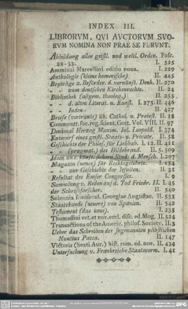 Index III. Librorum, Qui Auctorum Suorum Nomina Non Prae Se Ferunt