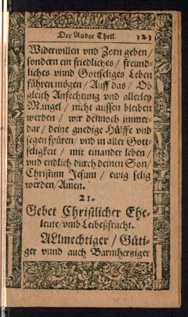 21. Gebet Christlicher Eheleute/ umb Leibeßfrucht.