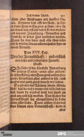 Das XVII. Cap. Von der Freundschafft, und erstlich von böser und liederlicher Freundschafft.