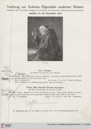 Nachtrag zur Auktion Ölgemälde moderner Meister (Nr. 114a-149a)