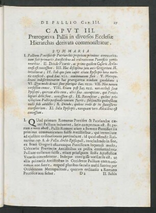 Caput III. Praerogativa Pallii in diversos Ecclesiae Hierarchas derivata commonstratur
