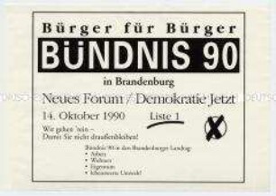 Wahlaufruf von Bündnis 90 zur Brandenburger Landtagswahl 1990