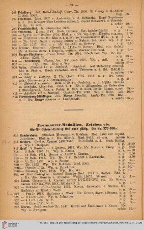 Freimaurer-Medaillen,-Zeichen etc. (Nr. 813 - 1443)