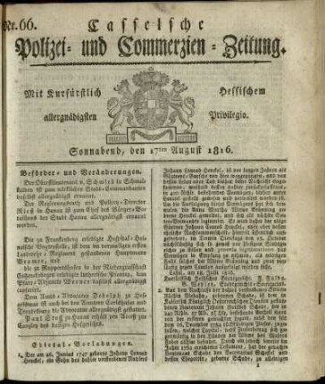 Nr. 66, Sonnabend, den 17ten August 1816
