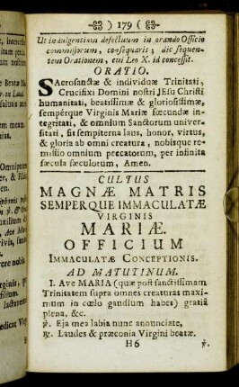 Cultus Magnæ matris semperque immaculatæ virginis Mariæ.