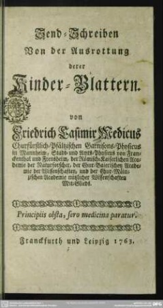 Send-Schreiben Von der Ausrottung derer Kinder-Blattern