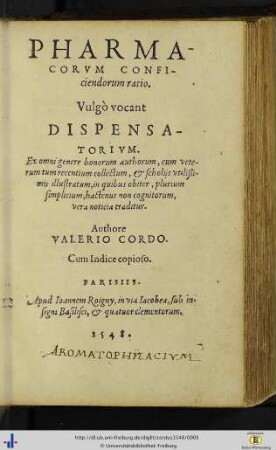 Pharmacorum conficiendorum ratio : vulgo vocant dispensatorium