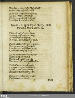 Ein Lied: Im Thon, Erhalt uns Herr bey deinem Wort, etc.