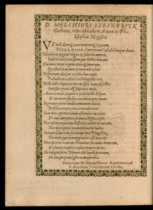 D. Melchiori Steinbruck Gothano, novo liberalium Artium ac Philosophiae Magistro.