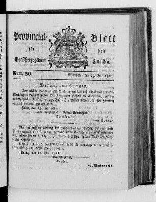 Num. 30, Ausgabe vom 25. Juli 1821