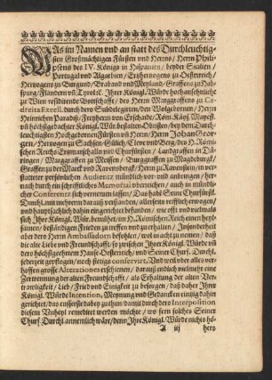 Was im Namen und an statt des Durchleuchtigsten Großmächtigen Fürsten und Herrn/ Herrn Philipsens des IV. Königs in Hispanien ...