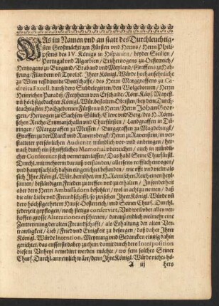Was im Namen und an statt des Durchleuchtigsten Großmächtigen Fürsten und Herrn/ Herrn Philipsens des IV. Königs in Hispanien ...
