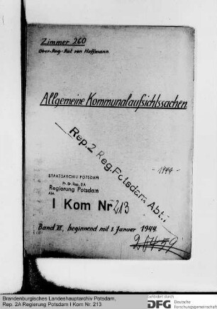 Handakten des Oberregierungsrats von Hoffmann über die allgemeine Kommunalaufsicht