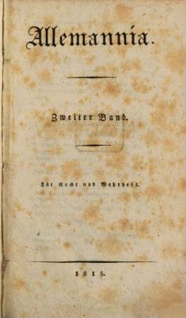 Allemannia : für Recht u. Wahrheit, 2. 1815