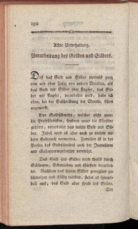 Achte Unterhaltung. Verarbeitung des Goldes und Silbers.