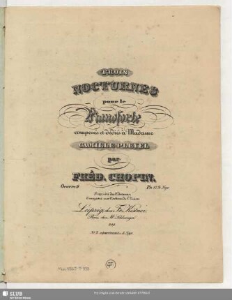 Trois nocturnes pour le pianoforte : Oeuvre 9