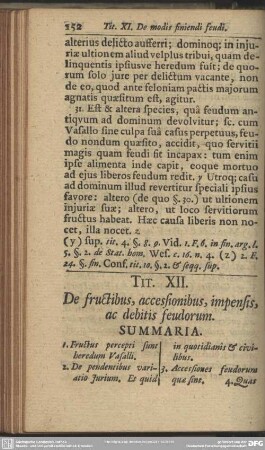 Tit. XII, De fructibus, accessionibus, impensis, ac debitis feudorum