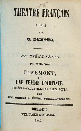 Clermont, ou une femme d'artiste : comédie-vaudeville en deux actes
