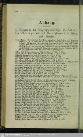 I. Verzeichniß der evangelisch-lutherischen Candidaten der Theologie und des Predigtamtes im Königreiche Sachsen