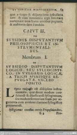 Caput III. De Subsidiis Disputantium Philosophicis Et Instrumentalibus
