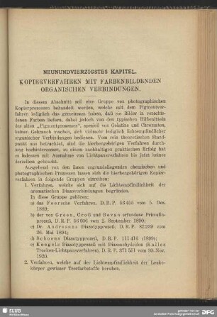 Neunundvierzigstes Kapitel, Kopierverfahren mit farbenbildenden organischen Verbindungen