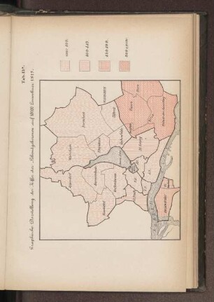 Tab . 13a. bis 13c. Graphische Darstellung der Ziffer der Lebendgebornenen auf 1000 Einwohner 1875 bis 1877.
