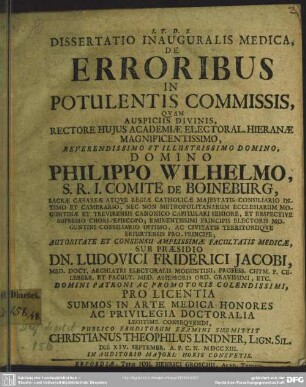 Dissertatio Inauguralis Medica, De Erroribus In Potulentis Commissis