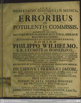 Dissertatio Inauguralis Medica, De Erroribus In Potulentis Commissis