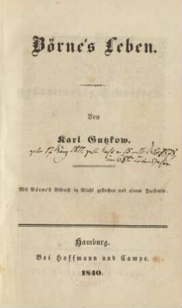 Suppl.-Bd.: Börne's Leben : Mit Börne's Bildniß in Stahl gestochen und einem Facsimile