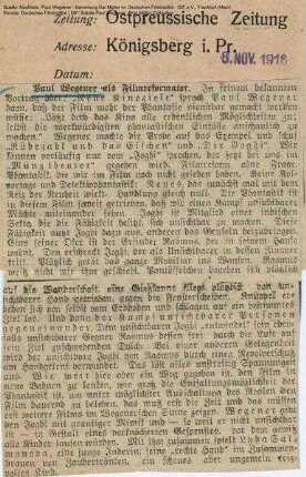 Kritik aus Ostpreussische Zeitung (08.11.1916)