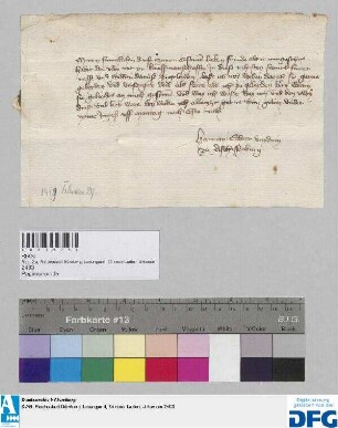 Hanman Echter, Vitztum zu Aschaffenburg, sagt den Nürnberger Kaufleuten sicheres Geleit zur Frankfurter Fastenmesse zu.