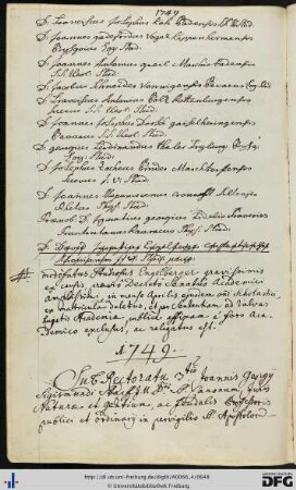 [fol. 323] Rektorat Johann Georg Sigmund Stapf 1749