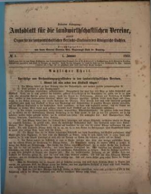 Amtsblatt für die landwirthschaftlichen Vereine : zugl. Organ für die Landwirthschaftlichen Versuchsanstalten des Königsreiches Sachsen. 10, 10. 1862
